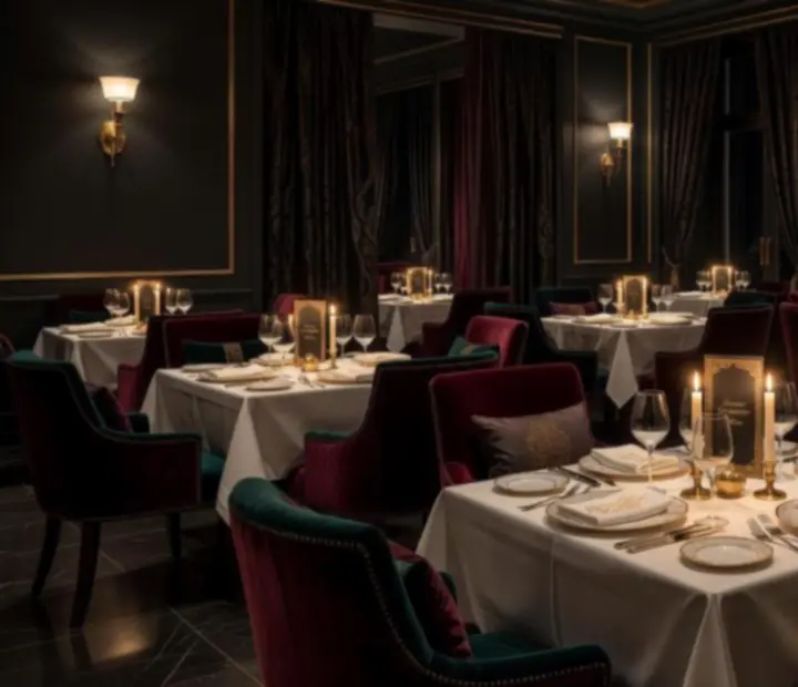 Luxusní interiér restaurace Bohe Max se svíčkami a intimním osvětlením