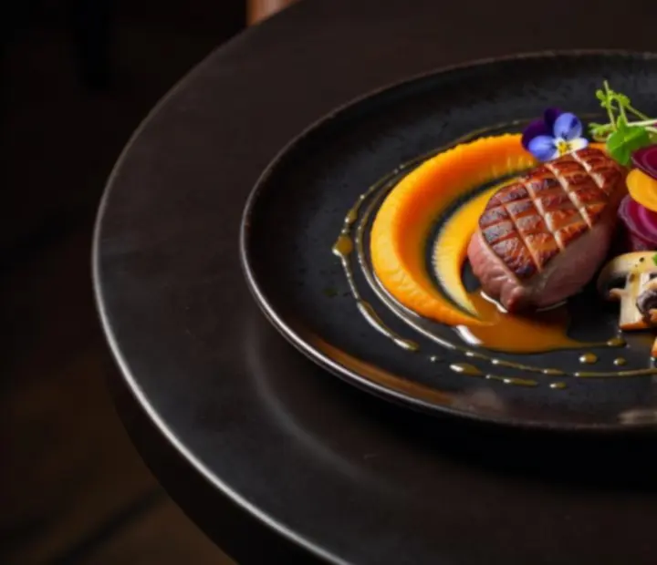 Gurmánsky naservírovaný hlavní chod v restauraci Bohe Max
